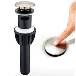 TIORIY Pop Up Bathroom Sink Drain - Bathroom Sink Stopper with Overflow for Faucet Vessel, Push Type Bathroom Sink Vanity Assembly with Strainer, Brushed Nickel