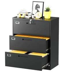 Fesbos Lateral File Cabinet with Lock, 3 Drawer Large Metal Filing Cabinet,Home Office Lockable Storage Cabinet for Hanging Files Letter/Legal/F4/A4 Size-Assembly Required