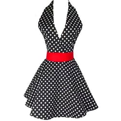 Hyzrz Lovely Retro Aprons for Women Cute Adjustable Cotton Sexy V-Necked Polka Dot Apron Classic Big Wave (Small Black Polka Dot)