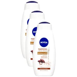Nivea Cocoa and Shea Butter Pampering Body Wash with Nourishing Serum, 20 Fl Oz Bottle (Pack of 3)