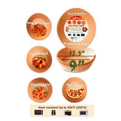 Royalgreens Air Fryer Liners (Round), Disposable, Water & Oil-proof, Unbleached, Non-stick, Protective Edge, 100pcs Larg, 9 inches.