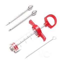 OFG Meat Injector, Plastic Marinade Turkey Injector Syringe with Screw-on Meat Needle for Smoker BBQ Grill, 1-oz, Red, Recipe E-Book (Download PDF)