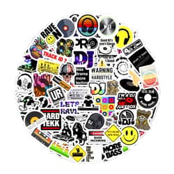 BulbaCraft 100Pcs DJ Stickers for Water Bottle and Laptop - DJ Party Favors & Decorations, Waterproof Vinyl Decals, Music and Turntable Stickers