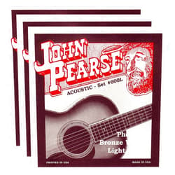 John Pearse Acoustic Strings Phosphor Bronze Light 12-53 (3 Pack Bundle)