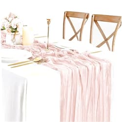 BLUETOP Dusty Pink Cheesecloth Table Runner, 10ft Gauze Table Runner Boho Rustic Cheese Cloths Table Runner for Wedding Bridal Shower Thanksgiving Christmas Summer Boho Table Decoration