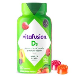 Vitafusion Vitamin D3 Gummy Vitamins for Bone and Immune System Support, Peach, Blackberry and Strawberry Flavored, 50 mcg Vitamin D, 75 Day Supply, 150 Count