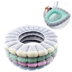 HDST-HOME 4Pcs Soft Toilet Seat Cover Pads Thicker Warmer Stretchable Washable Cloth Toilet Fits All Oval Toilet Seats