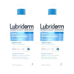 Lubriderm Daily Moisture Lotion + Pro-Ceramide with Shea Butter & Glycerin Helps Moisturize Dry Skin, Hydrating Face, Hand & Body Lotion, Light Scent, Non-Greasy, Twin Pack, 24 fl. oz, 2 Pack