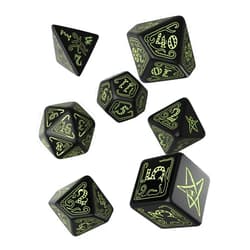 Q Workshop Q-Workshop Call of Cthulhu Black & Glow-in-The-Dark RPG Ornamented Dice Set 7 Polyhedral Pieces Black & Glow-in-the Dark, Standard (15mm - 17mm)