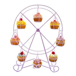 Zoie + Chloe Ferris Wheel Cupcake Stand - Decorative Cupcake Holder for Parties - Spinning Display for Serving Pastry, Treats & Desserts - Easy-to-Clean, Fits 8 Medium Cupcakes - 14x4x17, Iris Purple