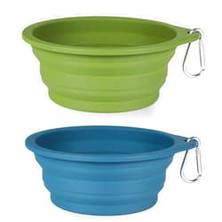 SLSON 2Pack Collapsible Dog Bowl,Integrated Molding Travel Bowl No Plastic Rim Pet Feeding Bowls for Walking Traveling Outdoors,600ML (Navy Blue+Dark Green)