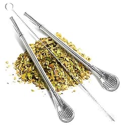 Norte Group Yerba Mate Bombilla Straw Set of 2 with Cleaning Brush | Reusable Stainless Steel Straws | Bombilla Set for Mate Gourd/Cup | Premium Quality Silver