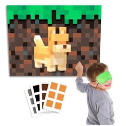 Badeauwald Miner crafting Party Supplies, Pin the Nose on the Dog Pixel Pin the Tail Game. Mining Games, Big 157g Copperplate Paper, Elastic Blindfolds, Stickers All Edge Cut for Minecraft Party Games.