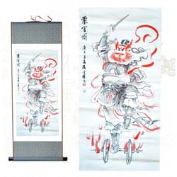 Generic Scroll Painting,Buddhist Thangka Painting,Thangka Brocade,Posters and Prints Silk Hanging Paintings Wang Lingguan Statues Taoist Guardian Gods Hanging Paintings-Gray (Color : Golden) (Color : Grey
