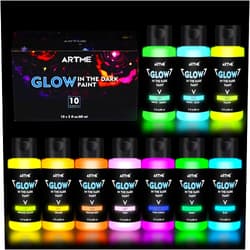 ARTME Glow in The Dark Paint, 10 Bright Colors 60ml/2oz Blacklight Paint Set, Neon Craft Paint, Acrylic Glow Fluorescent Paint Perfect for Art Painting, DIY projects, Halloween and Christmas