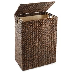 Casafield Large Laundry Hamper with Lid and Removable Liner Bag - Espresso, Woven Water Hyacinth Rectangular Laundry Basket Sorter for Clothes and Towels