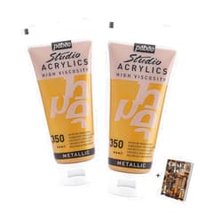 Generic Pebeo Studio Acrylics 2 Pack 100ml Iridescent Precious Gold Acrylic Paint for Pouring Paint Arts and Crafts, Art Deco, Gold Leaf, Cosplay Accessories, Canvas Painting Mixed Media & Modern Art, E-book