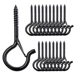HZJD Q Hanger Hooks with Safety Buckle, Black, Screw in Hooks for Outdoor String Lights Hanger 2.2 Inch(20PCS)