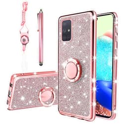 KuDiNi for A71 5G Phone Case, Samsung A71 5G Case for Women Glitter Crystal Soft Clear Tpu Luxury Bling Cute Protective Cover with Kickstand Strap for Samsung Galaxy A71 5G (Glitter Rose)
