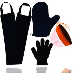 BOLITFU 4Pack Self Tanning Mitt Applicator Set, 1 Self Tanning Mitt, 1 Self Tanner Lotion Back Applicator, 1 Self Face Tanner Brush, 1 Exfoliating Glove, Sunless Self Tan Kit