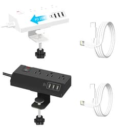 GLCONN Surge Protector Power Strip - 20W PD USB C Fast Charger Port - Desk Clamp Power Strip Black Extension Cord with 4 USB Ports + 3 Outlet Socket - Black + White