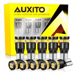 AUXITO 194 LED Light, Amber Yellow 168 2825 W5W T10 Wedge 24-SMD 3014 Bright Chips LED Replacement Light Kit Error Free for Car Dome Map Door Parking Marker License Plate Lights, Pack of 10