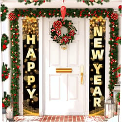Labeol Happy New Year Banner, 72 x 12 Inch Large New Year Front Door Porch Sign Hanging Banner Decorations New Years Eve Party Supplies 2025, Happy New Year Decorations for Outdoor Indoor Home Wall