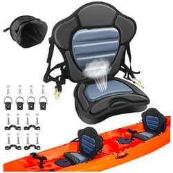 CLIO Kayak Seat Thickened Padded Kayak Seat Extra Thick Padded Sit-On-Top Canoe Seat Cushioned - Deluxe Fishing Boat Seat with 4 Pairs Fixed D-Ring & 4 Tie Down Pad Eyes and Screws for Kayaks Boats Canoes