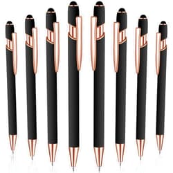 Zonon 8 Pieces Ballpoint Pen with Stylus Tip Black Ink 2 in 1 Stylus Metal 1.0 mm Medium Point Smooth Pen Rainbow Colorful Rubberized Ballpoint for Touch Screen Tablet(Rose Gold, Black)