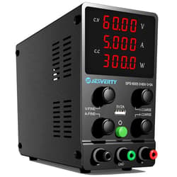 Jesverty DC Power Supply Variable, 0-60V 0-5A Adjustable Switching DC Regulated Bench Power Supply with High Precision 4-Digit LED Display, 5V/2A USB Port, Coarse and Fine Adjustment SPS-6005