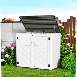 ZZM Large Outdoor Storage Shed, 48 Cu Ft Resin Versatile Storage Cabinet for Patio Accessories, Trash Cans & Garden Tools, Durable Horizontal Storage Box with Lockable Lid (White)