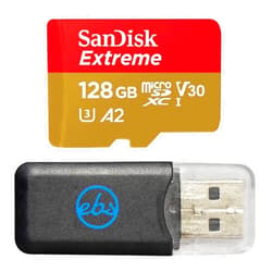 Everything But Stromboli SanDisk 128GB Micro SDXC Extreme Memory Card for DJI Drones Works with Mini 3 Pro, Mini 3, DJI RC (SDSQXA1-128G-GN6MN) Class 10 Bundle with (1) Everything But Stromboli Micro SD Card Reader