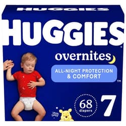HUGGIES Overnight Diapers Size 7 (41+ lbs), 68 Ct, Huggies Overnites Nighttime Baby Diapers
