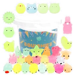 POKONBOY 23 Pack Squishies Mochi Squishy Toys Glow in The Dark Party Favors for Kids - Mini Kawaii Squishies Mochi Animals Stress Relief Squishy Pack Squishy Cat Squishys with Storage Box