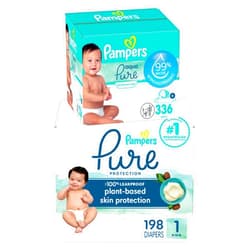 Pampers Pure Protection Disposable Baby Diapers Size 1, 198 Count with Aqua Pure Baby Wipes, 6X Pop-Top Packs (336 Count)
