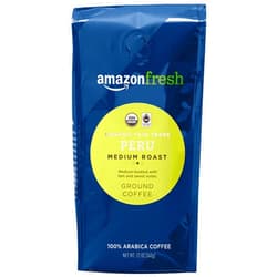 Amazon Fresh Organic Fair Trade Peru Ground Coffee, Medium Roast, 12 Ounce