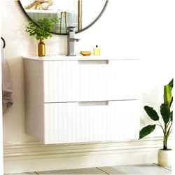 Fulocseny 24 Inch Bathroom Vanity,Floating Bathroom Vanity with Ceramic Sink Set,Wall Mounted Floating Cabinet,2 Extra Big Drawers,Modern Bath Storage Cabinet Vanity (White)