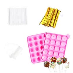 AKINGSHOP 20-Cavity Silicone Cake Pop Mold Set With Lollipop Sticks, Treat Bags, Twist Ties - For Cake Pops, Lollipops, Hard Candy, and Chocolate