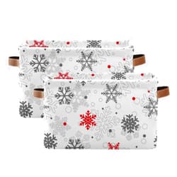 senya Storage Bin Basket 2 pcs Large Foldable Clothes Bag Rectangle Collapsible Fabric Laundry Hamper Folding Washing Bin Christmas Red and Grey Snowflakes