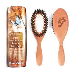 Desert Breeze Distributing Pure Wild Boar Bristle Wood Pin Hairbrush – Handmade Styling Brush for Fine,Thin Hair, Soft Cushion, Wood Pin, Gentle on Sensitive Scalps Premium Hair Smoothing Brush, Made in Germany's Black Forest