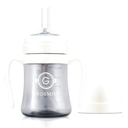 GROSMIMI Spill Proof no Spill Magic Sippy Cup with Straw with Handle for Baby and Toddlers, Customizable, PPSU, BPA Free 6 oz (White)