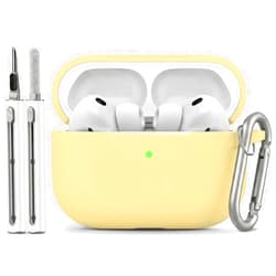 Woyinger Full-Coverage dustproof Design for AirPods Pro 3 Case Cover with Cleaner Kit,Soft Silicone Cover for AirPods Pro 3rd Generation Comes with Keychain,Suitable for 3rd Generation,Light Yellow