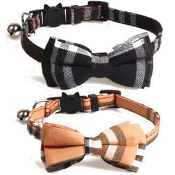 KUDES 2 Pack/Set Cat Collar Breakaway with Cute Bow Tie and Bell for Kitty and Some Puppies, Adjustable from 7.8-10.5 Inch