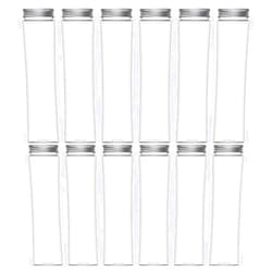 HoleviFO 12.5oz Clear Empty Wide Mouth Plastic Sensory Bottles with Silver Screw Lids and Labels (Silver lid, aluminum)