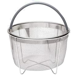 The Garnish Gripper 717 Industries Steamer Basket, Stainless Steel Mesh Strainer Compatible with Instant Pot and Other Pressure Cookers, Fits 6 & 8 Quart Pots (Grey Silicone Handle)