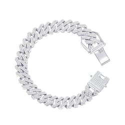 HDMENC Mens Miami Cuban Link Chain Bracelet 12mm Diamond Prong Cuban Chain 8 inch Length Hip Hop Jewely with Gift Box