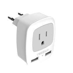TESSAN European Travel Plug Adapter, Europe Power Plug with 2 USB Ports, Type C Outlet Adaptor Charger for US to Most of Europe EU Iceland Spain Italy France Germany