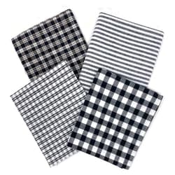 JCS Set of 4 Fat Quarters, Black & White Assorted Plaid Gingham Homespun Cotton Fabric Bundle by JCS