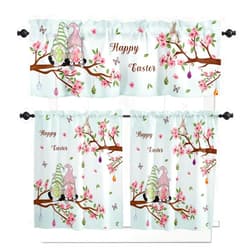 Homechoid Gnomes Floral Curtain Valance and Tier Curtains Set, Spring Easter Egg Rabbit Butter-Fly Farmhouse Kitchen Curtain 3 Piece Set Rod Pocket Short/Half/Small Window Curtain Drapes 27.5''x24''x2 Panels