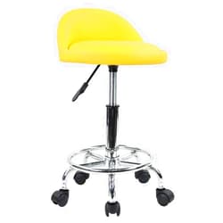KKTONER PU Leather Round Rolling Stool with Foot Rest Height Adjustable Swivel Drafting Work SPA Task Chair with Wheels (Yellow)